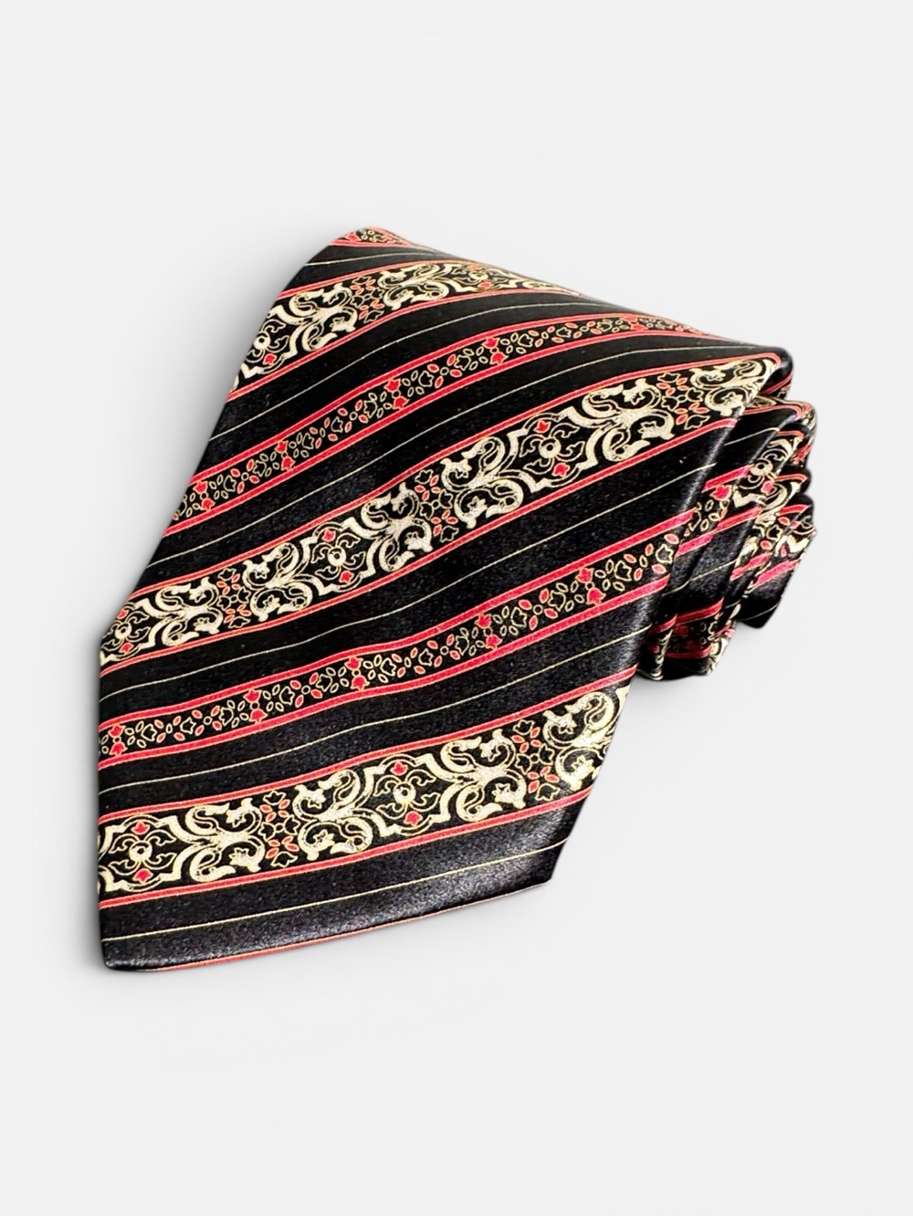 NEW Brioni mens black red stripe abstract 100% silk neck tie NWT